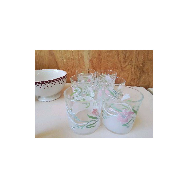 LOT DE 6 VERRES MOTIF FLORAL 