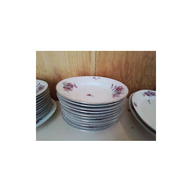 ASSIETTES CREUSE PORCELAINE MOTIF ROSE 
