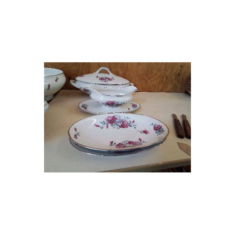PAIRE RAVIER PORCELAINE MOTIF ROSE 