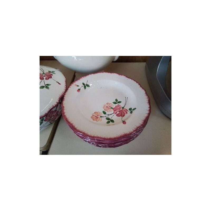 LOT DE 6 ASSIETTES ROSE EN FAIENCE MOTIF FLORAL 