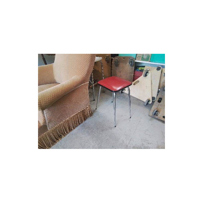 TABOURET ANNEES 60 SKY ROUGE