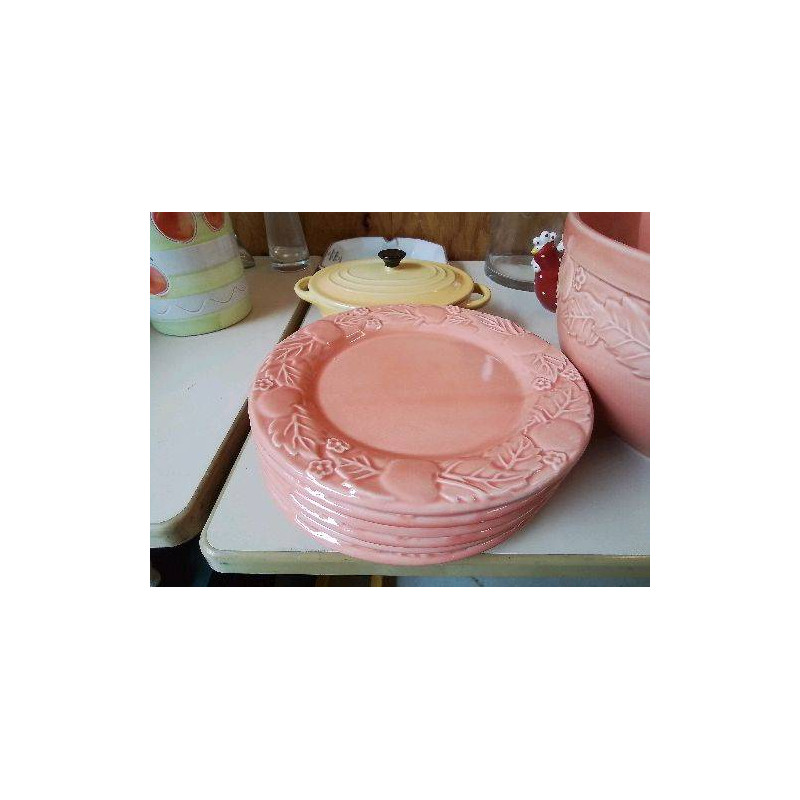 LOT DE 6 ASSIETTES À DESSERT ROSE 