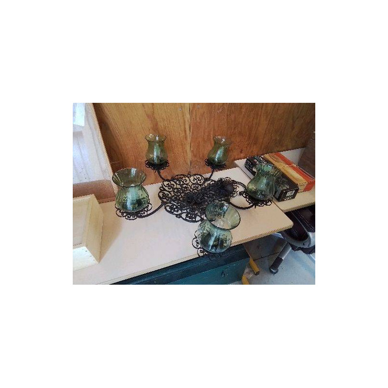 SUSPENSION 5 FEUX VERRE ET FER FORGÉ