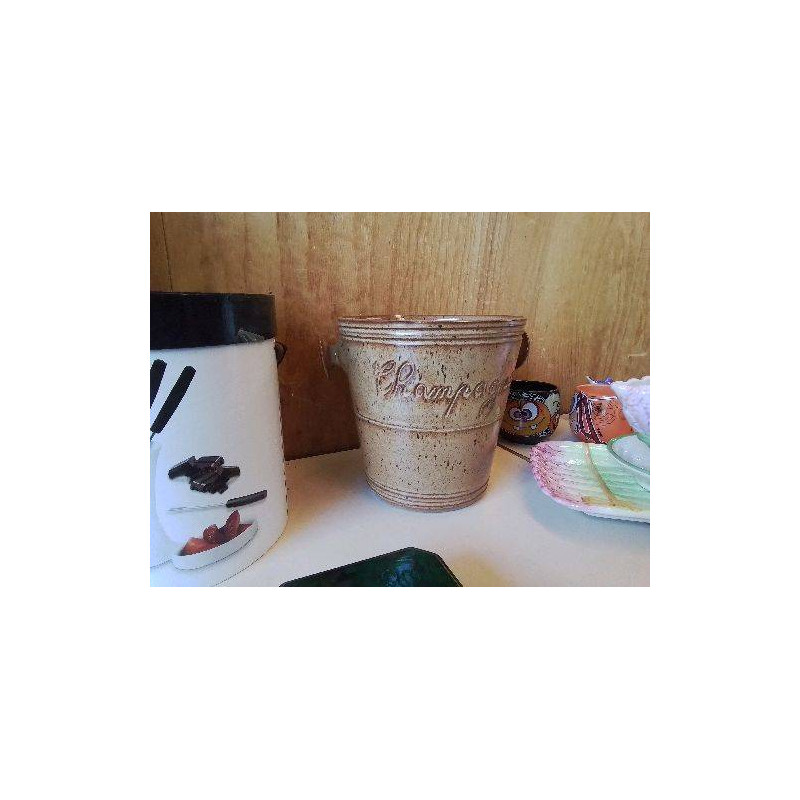 SEAU A CHAMPAGNE E. GRES ÉMAILLÉ