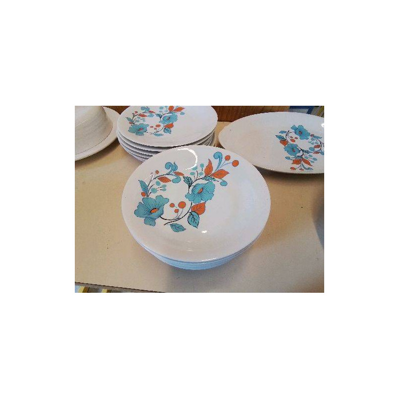 LOT DE 10 ASSIETTES CREUSES MOTIF FLORAL 