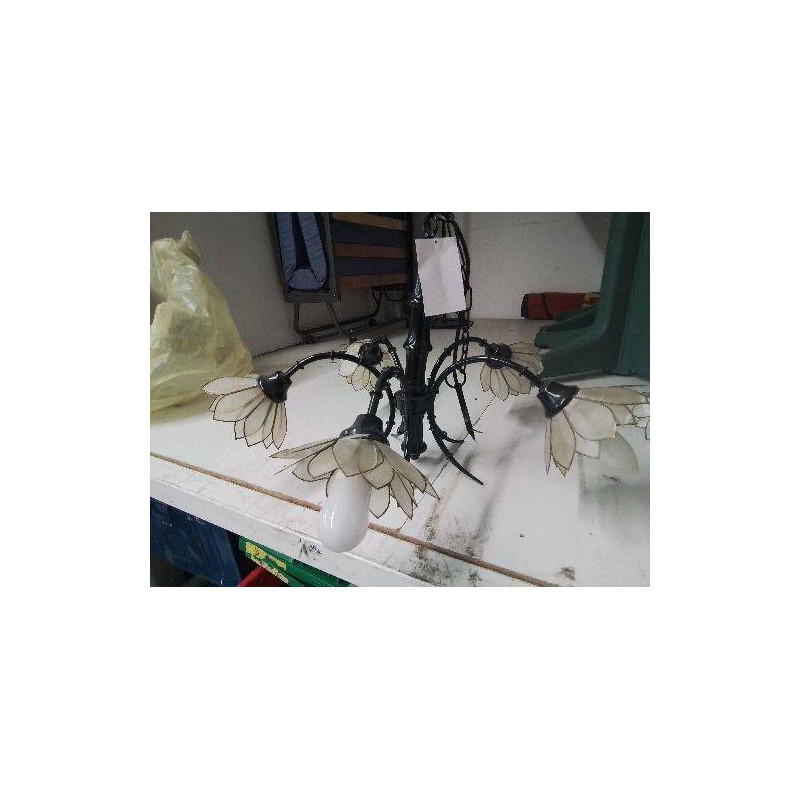 SUSPENSSION 5 FEUX EN FONTE BAMBOO ET NACRE TULIPE