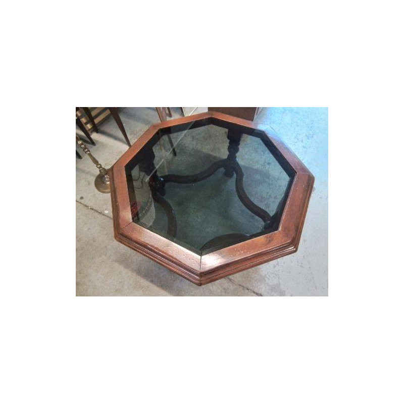 TABLE BASSE OCTOGONAL EN VERRE FUMÉE 