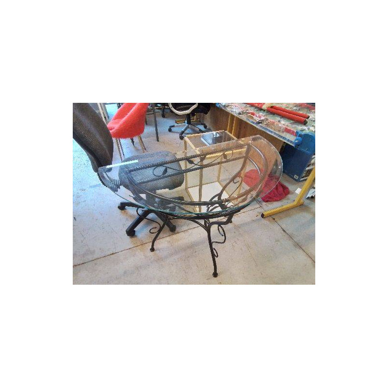 CONSOLE EN FER DEMI LUNE VITRÉ 