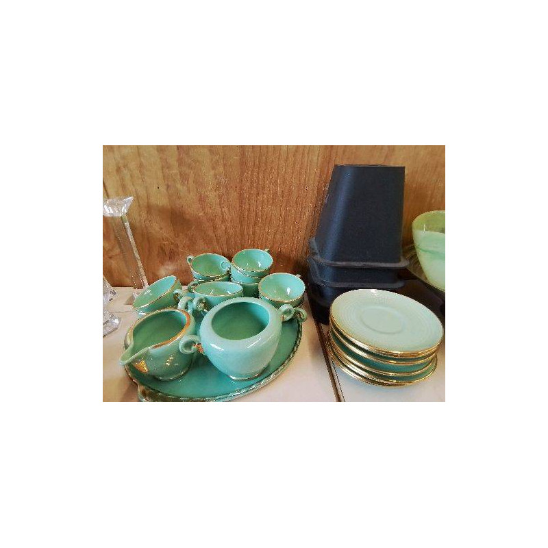 SERVICE À CAFÉ VERT ET DORÉ 