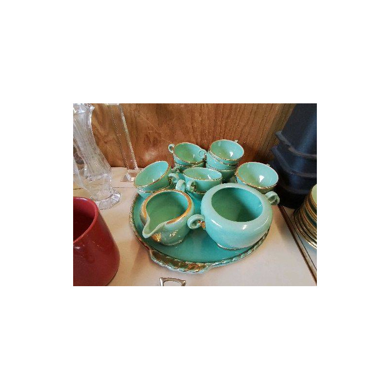 PLATEAU A DESSERT VERT ET DORÉ 