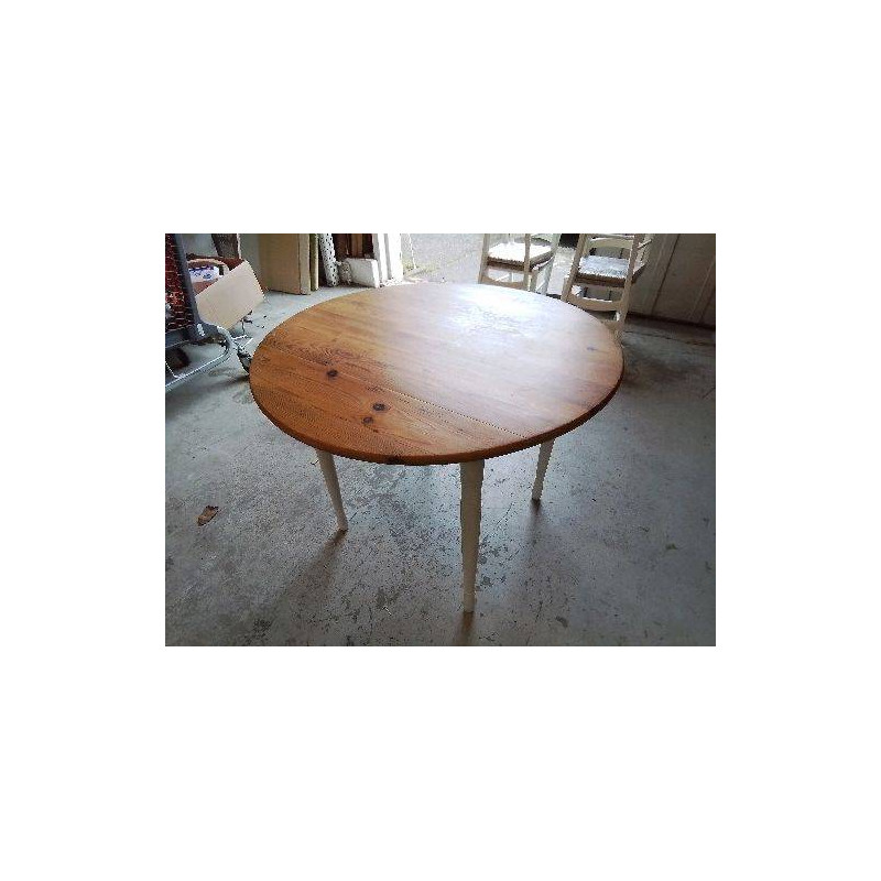 PETITE TABLE RONDE EN PIN PIED RELOOKER BLANC 