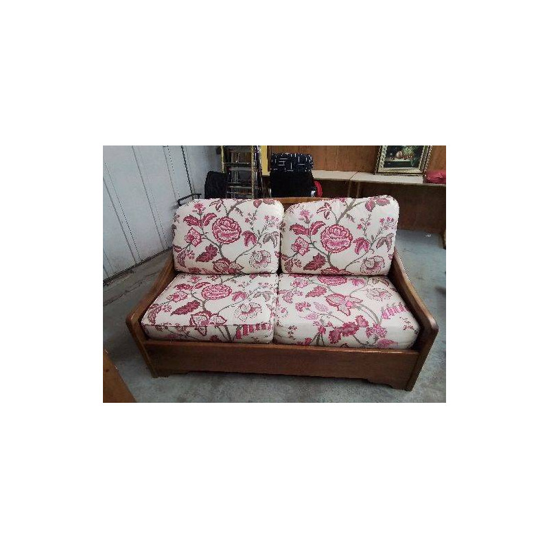 CANAPÉ DEUX PLACES BOIS ET TISSUS MOTIF FLORAL 