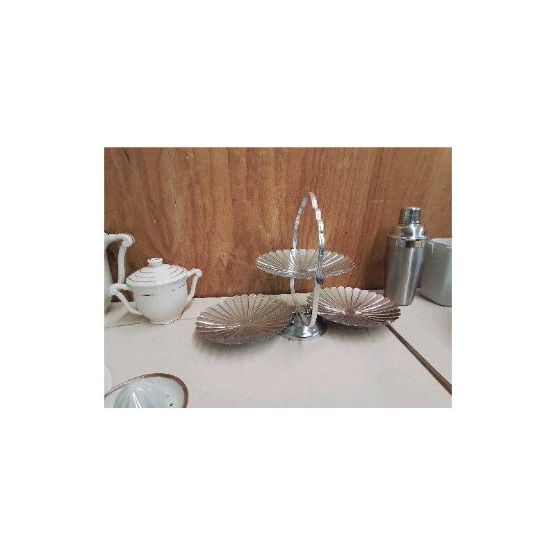 PRESENTOIRE A BISCUITS EN METAL CHROMÉ ANNEE 80