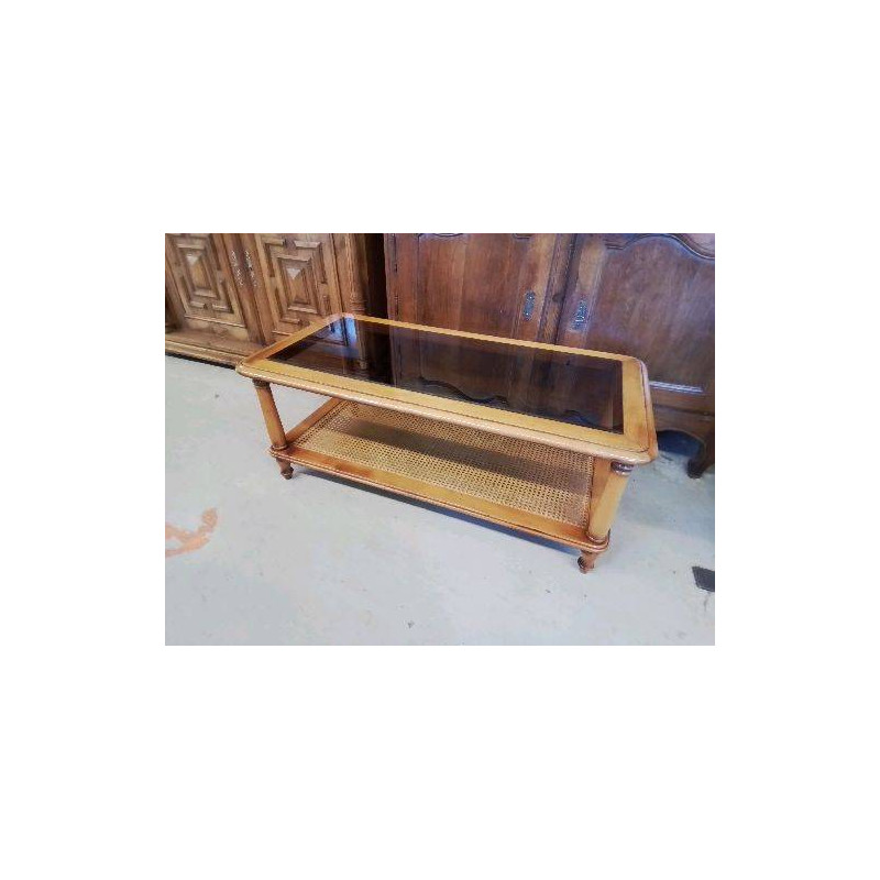 TABLE DE SALON MERISIER VERRE ET CANAGE