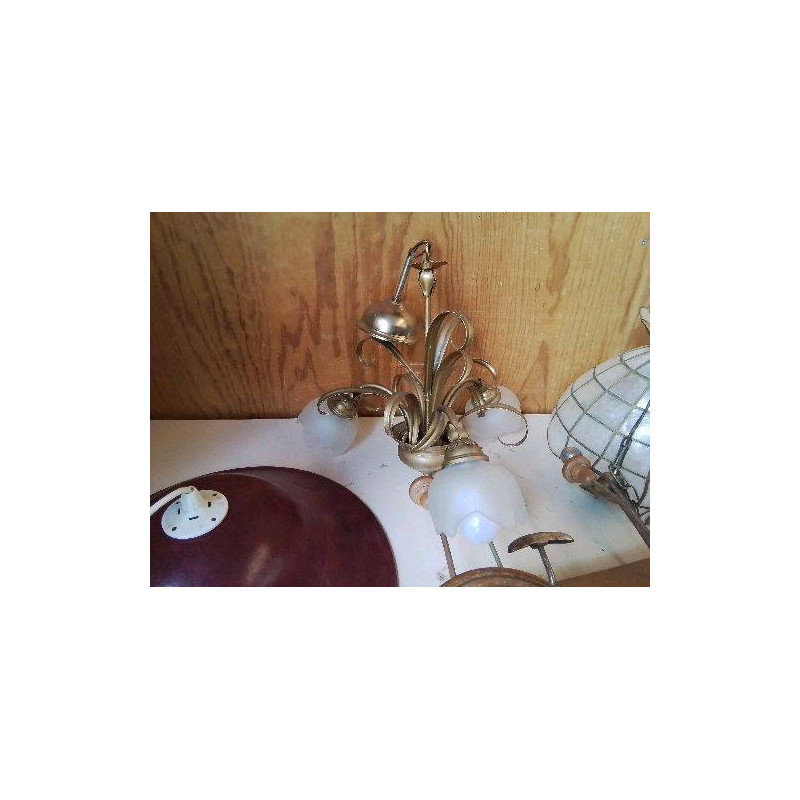 SUSPENSION 3 TULIPE ACIER DORÉ VERRE DÉPOLI