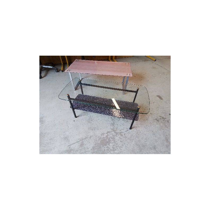 TABLE BASSE ANNÉE 60 FER ET VERRE