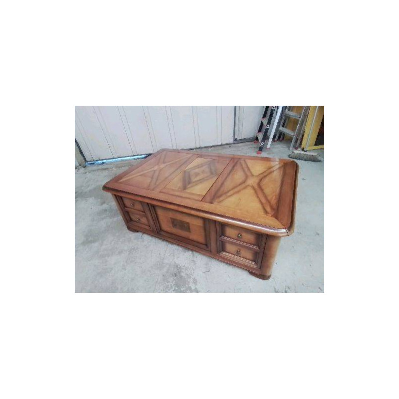 GRANDE TABLE BASSE EN MERISIER AVEC TIROIRS 