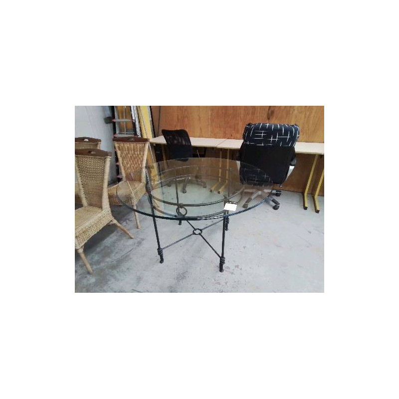 TABLE RONDE FER FORGÉ PLATEAU EN VERRE 