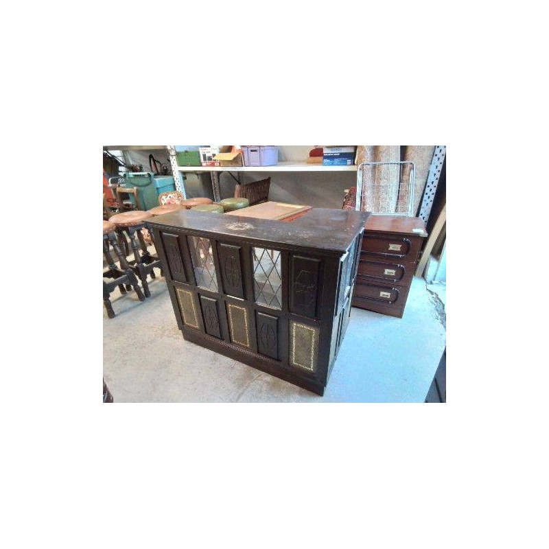 MEUBLE BAR VITRE ET CUIR IRLANDAIS 