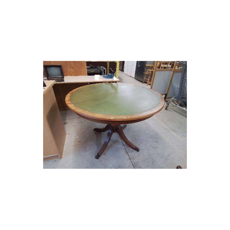 TABLE RONDE CUIR VERT ET BOIS PÂTE DE LION 