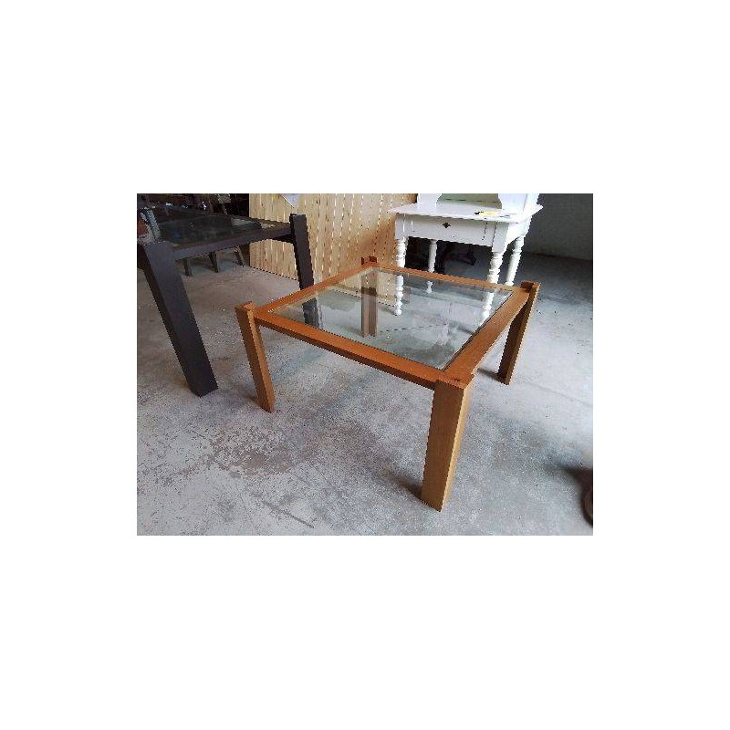 GRANDE TABLE DE SALON CHENE PLATEAU VERRE