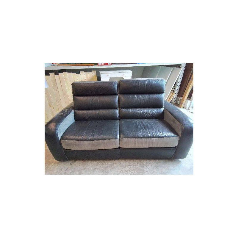 CANAPÉ 2/3 PLACES CUIR NOIR RELAX