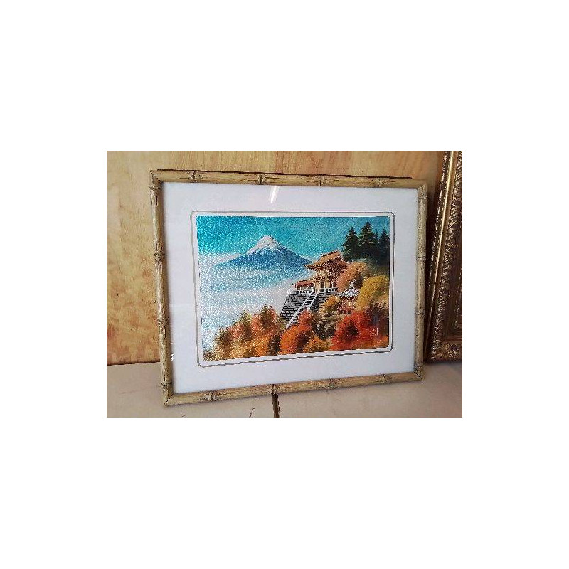 PAYSAGE JAPONNAIS TISSE A LA SOIE ENCADRÉ 