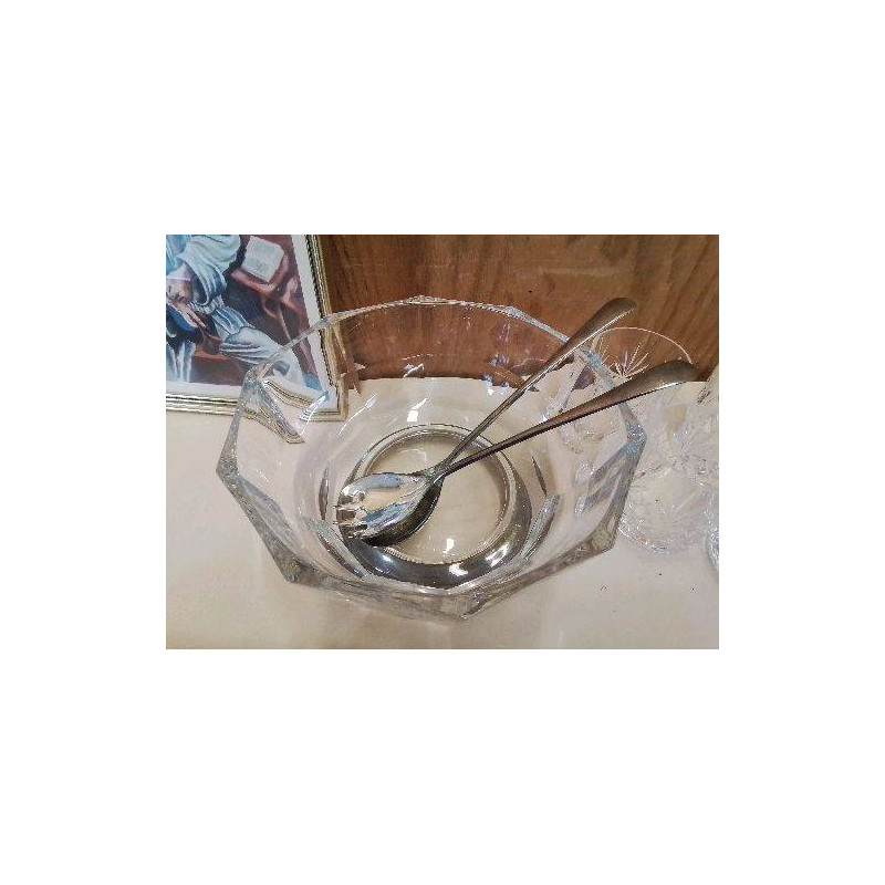 SALADIER AVEC COUVERT MÉTAL ARGENTÉ 