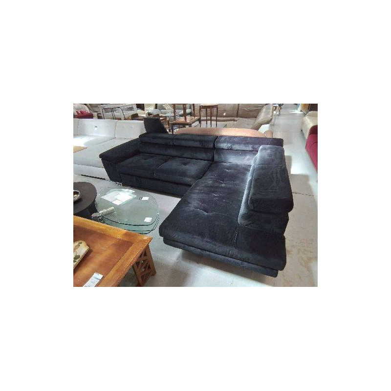 CANAPÉ D’ANGLE 5 PLACES NOIR CONVERTIBLE AVEC COFFRE  REF 