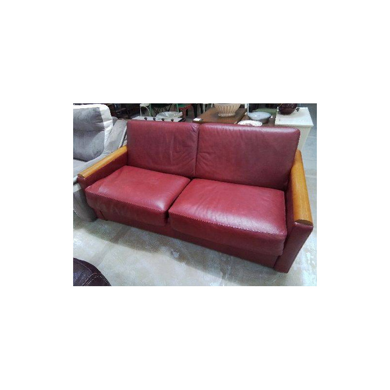 CANAPÉ DEUX PLACES CUIR ROUGE CONVERTIBLE 