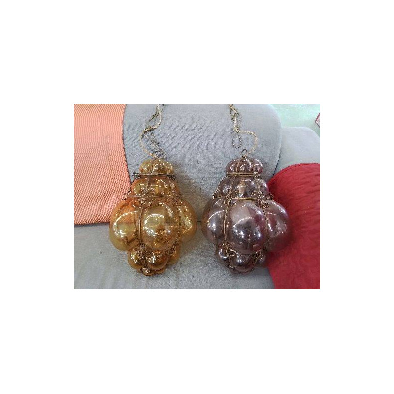 SUSPENSION GRAPPE EN VERRE SOUFLÉ STYLE MURANO 