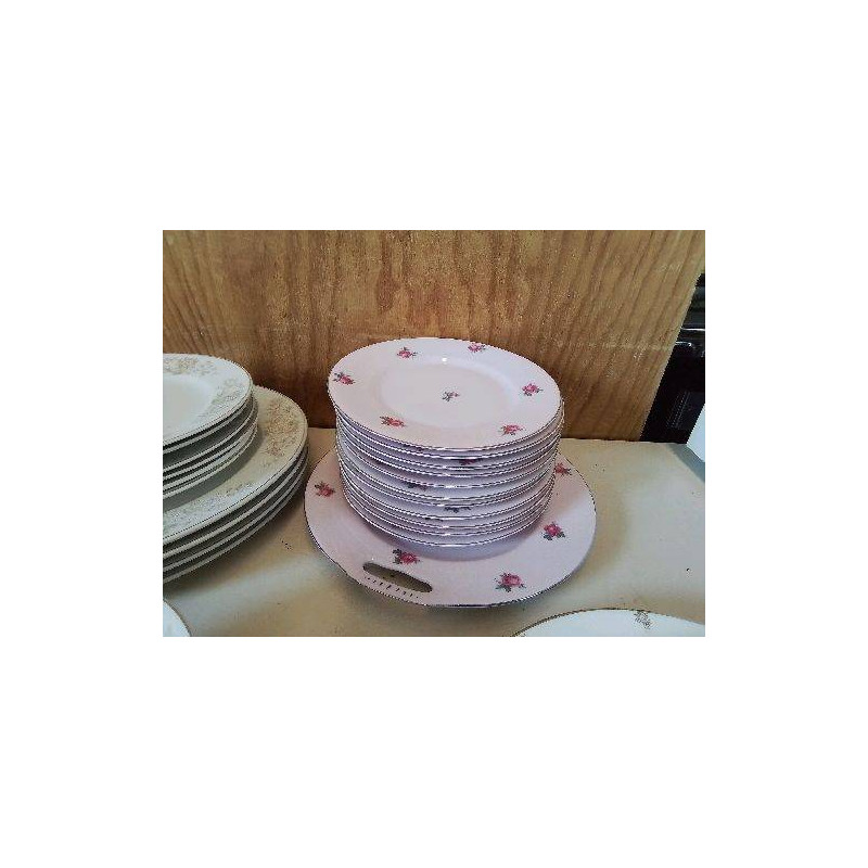 SERVICE À DESSERT ROSE PETIT MOTIF FLORAL 