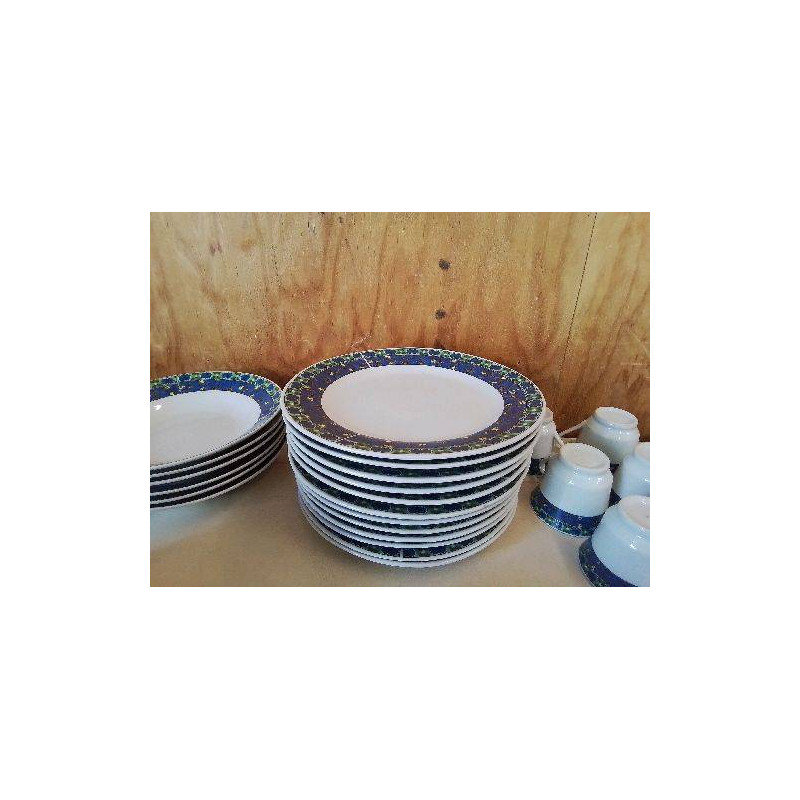 LOT DE 6 ASSIETTES PLATES MOTIF FLEURS BLEU 