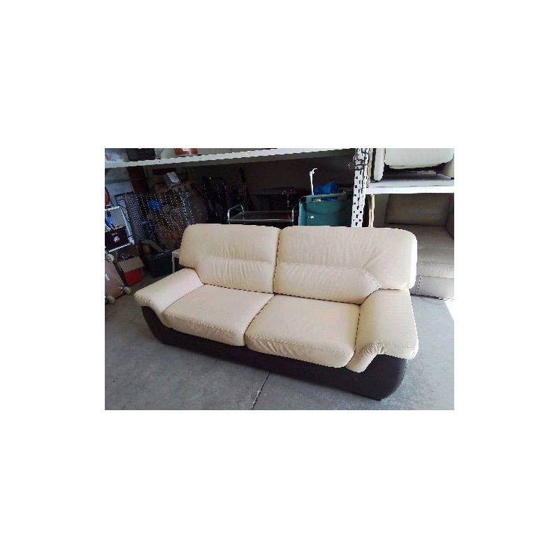 CANAPÉ 2/3 PLACES CUIR BI-COLORE BEIGE ET MARRON