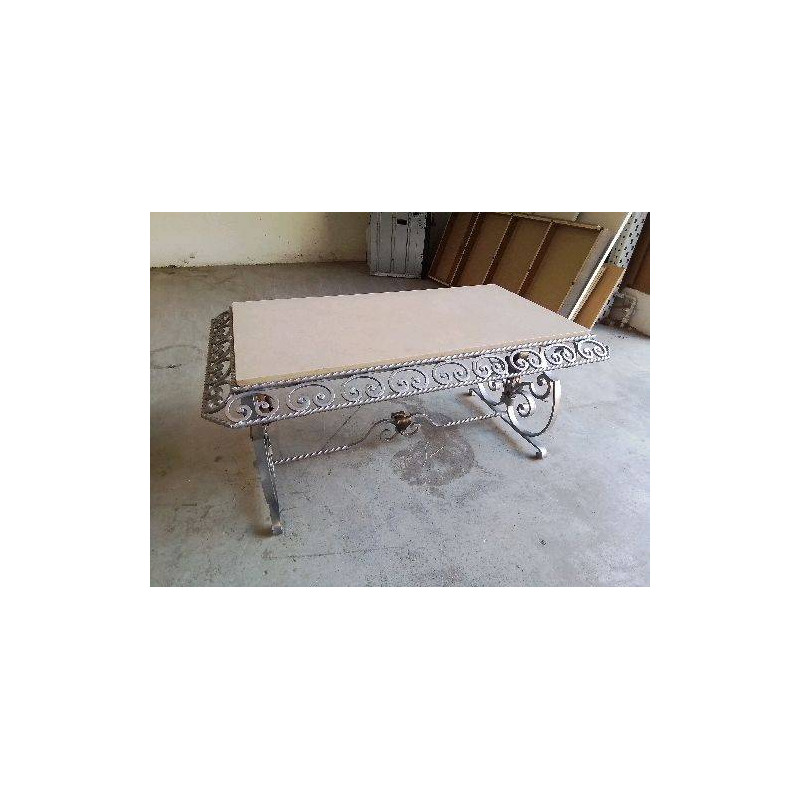 TABLE EN FER FORGE DESSUS MARBRE 