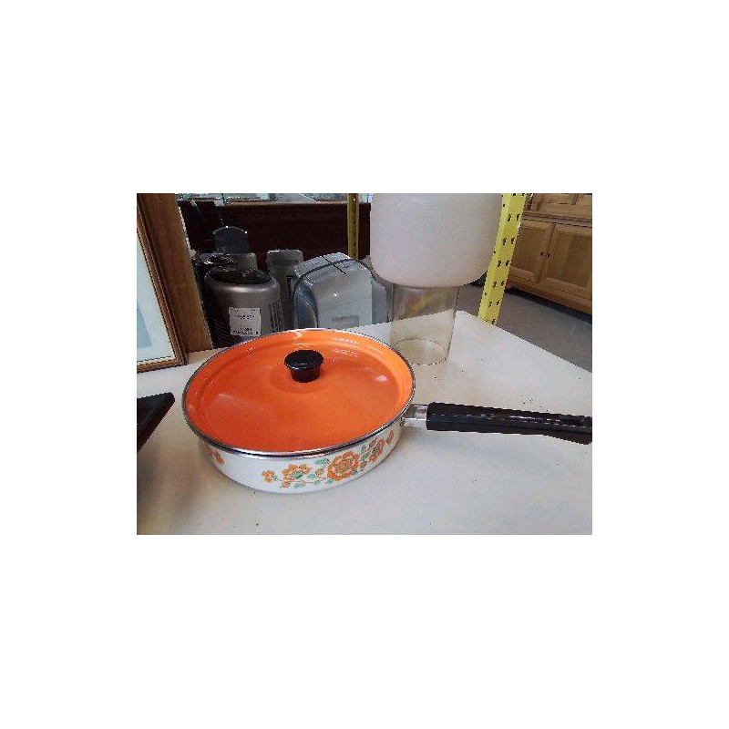 CASSEROLE MOTIF FLORAL ORANGE ÉMAILLÉ
