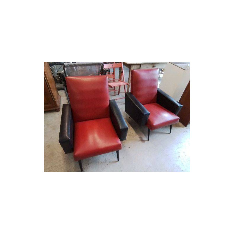 FAUTEUIL ANNÉE 60 ROUGE ET NOIR 