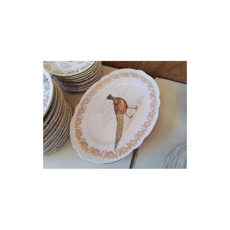 PLAT MOTIF CHASSE PECHE BORDURE DORÉ 