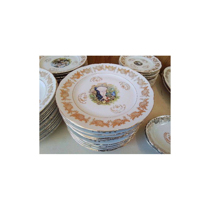 LOT DE 6 ASSIETTES PLATES MOTIF RENOIR BORDURES DORÉ 