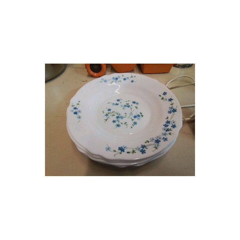 LOT DE 5 ASSIETTES BLEU MOTIF FLORAL 