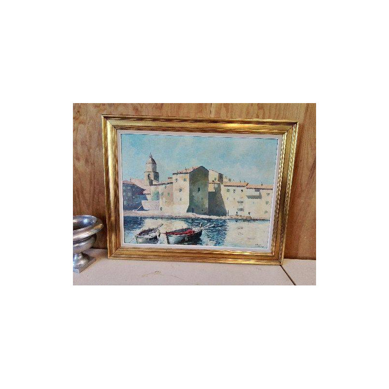 GRANDE GOUACHE SUR PANNEAU ST TROPEZ