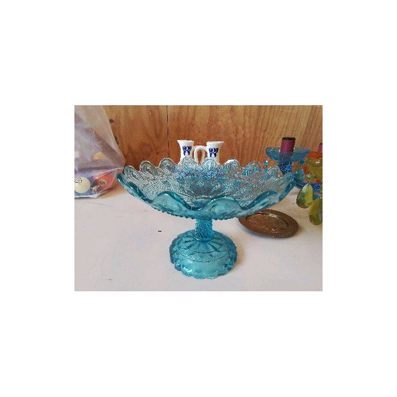 PETIT PRESENTOIRE EN VERRE BLEU 