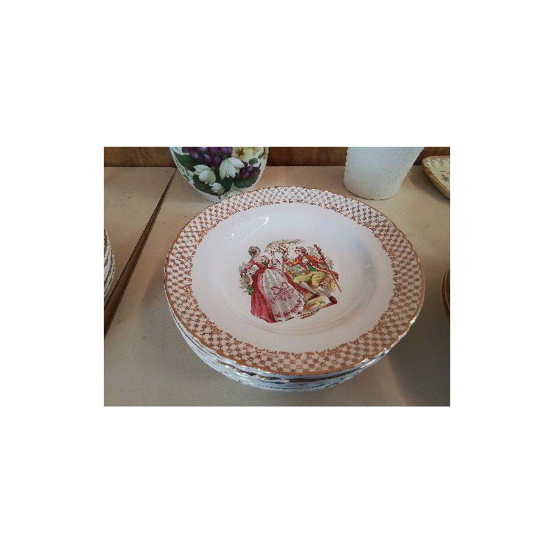 ASSIETTE PLATE/CREUSE AVEC DECORATION BORDURE DORÉ 