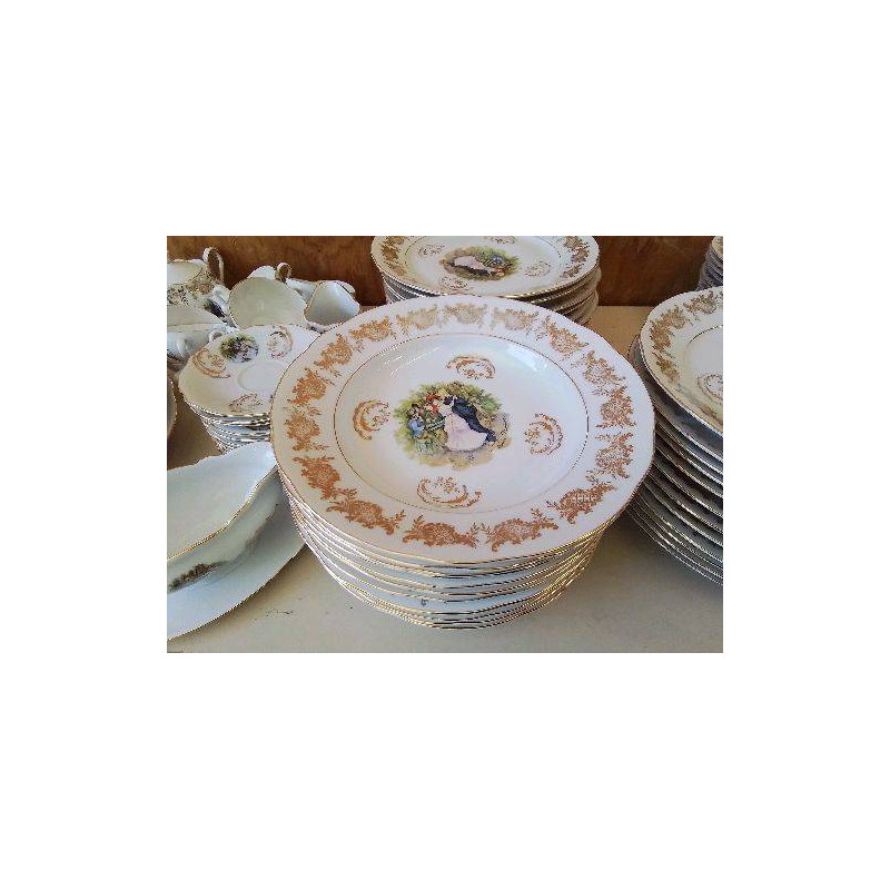 LOT DE 6 ASSIETTES CREUSES MOTIF RENOIR BORDURES DORÉ 