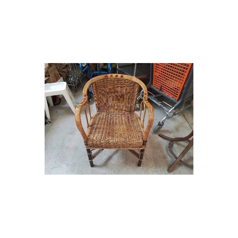 FAUTEUIL ROTIN ET NOYER 