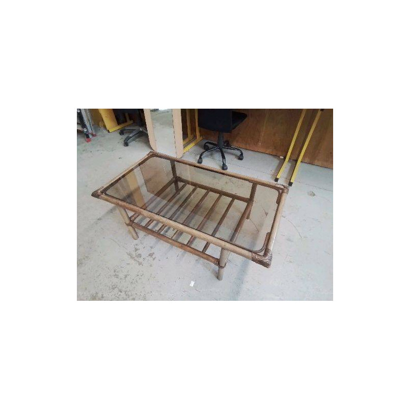 TABLE BASSE BAMBOU PLATEAU EN VERRE 
