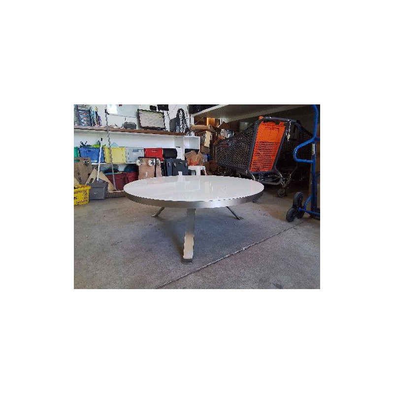 TABLE BASSE RONDE CONTEMPORAINNE PLATEAU BLANC EN VERRE 