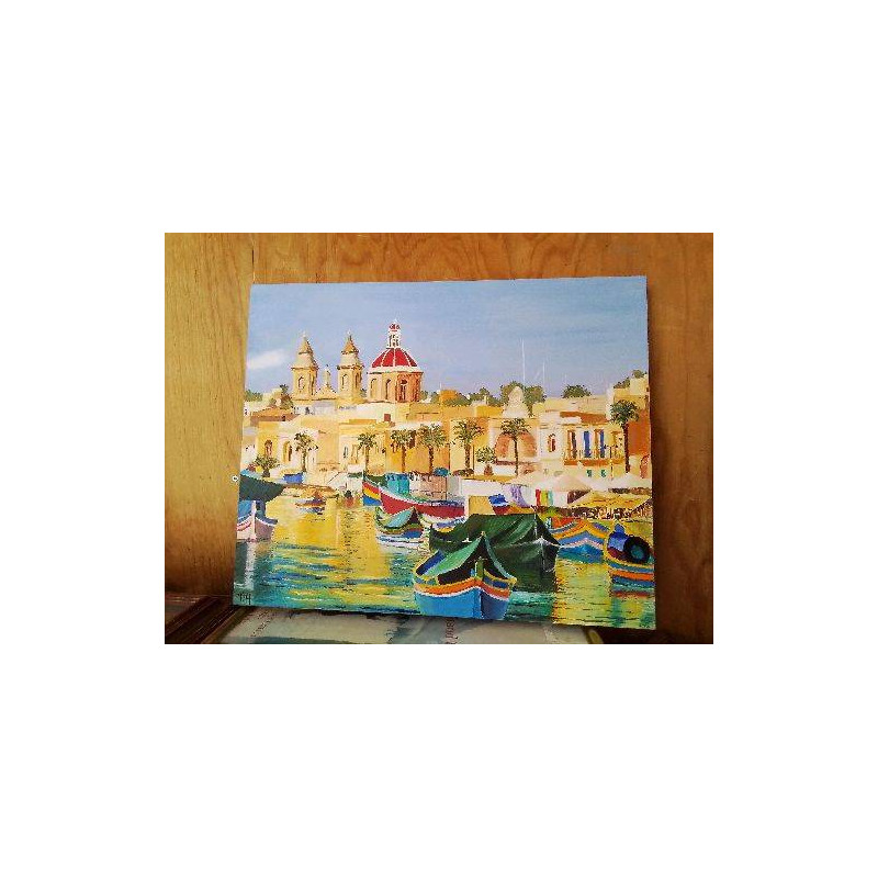  TABLEAU PORT DE MALTE HUILE 