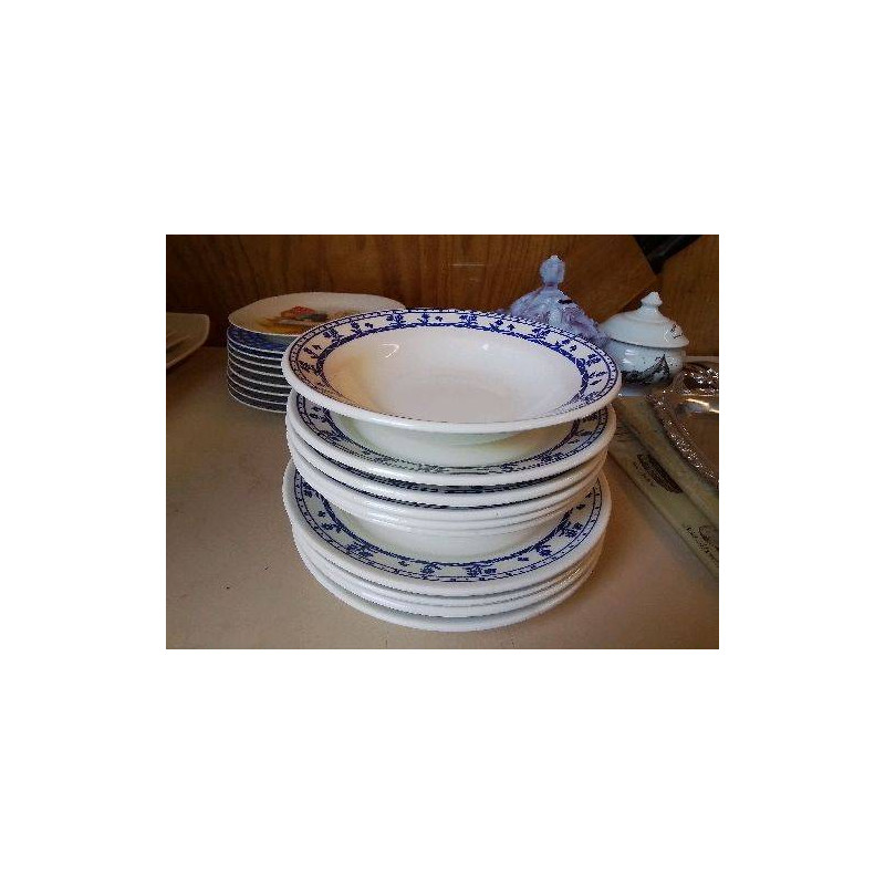 ASSIETTE EN PORCELAINE BORDURE BLEU MOTIF FLORAL 